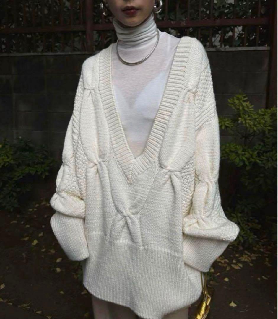 アメリヴィンテージ⁑2wayケーブルビッグニットプルオーバー　ホワイト　洗える