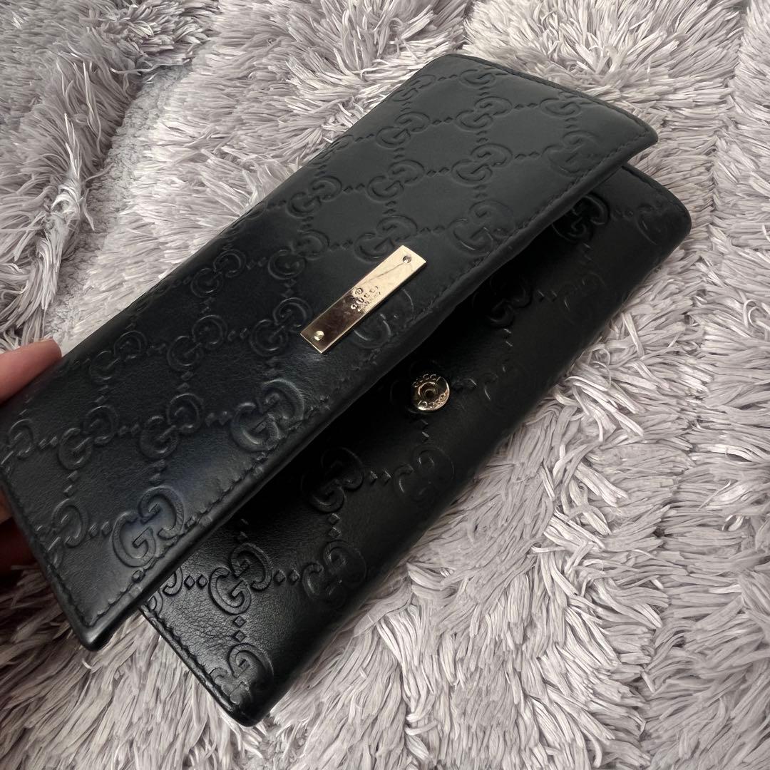 美品✨GUCCI シマ　長財布　ロゴプレート　ブラック　メンズ