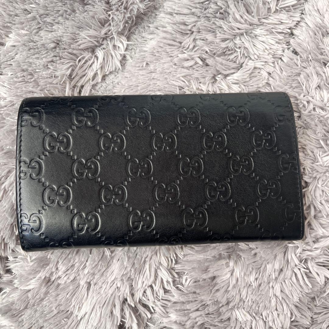 美品✨GUCCI シマ　長財布　ロゴプレート　ブラック　メンズ