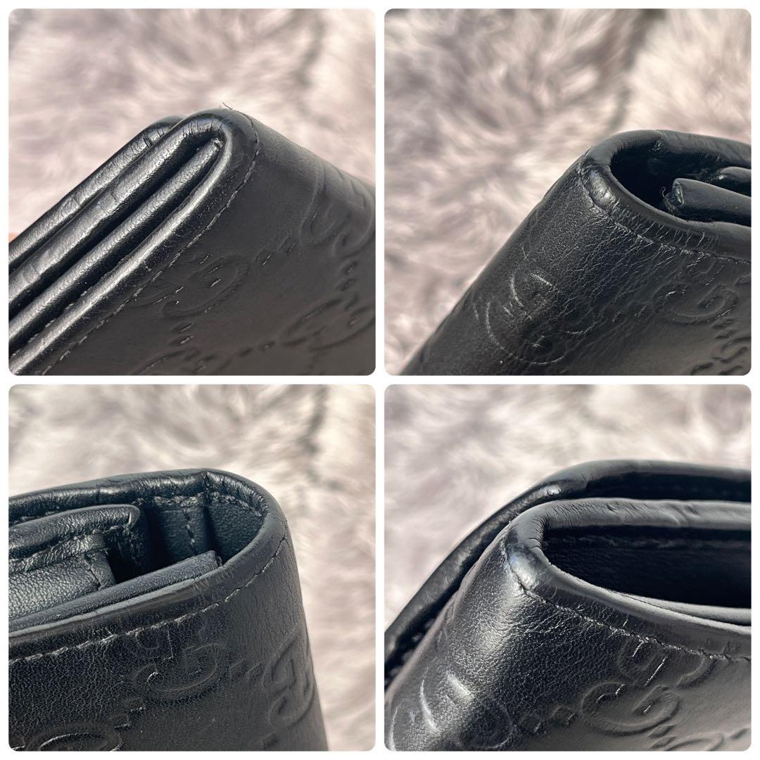 美品✨GUCCI シマ　長財布　ロゴプレート　ブラック　メンズ