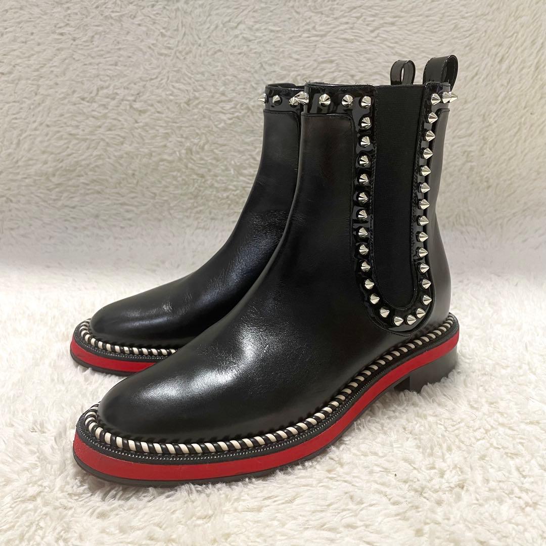 クリスチャンルブタン スタッズ レザー サイドゴアブーツ EU35.5