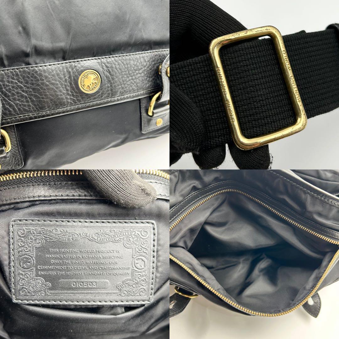 希少✨ ハンティングワールド ショルダーバッグ メッセンジャー メタルロゴ 黒