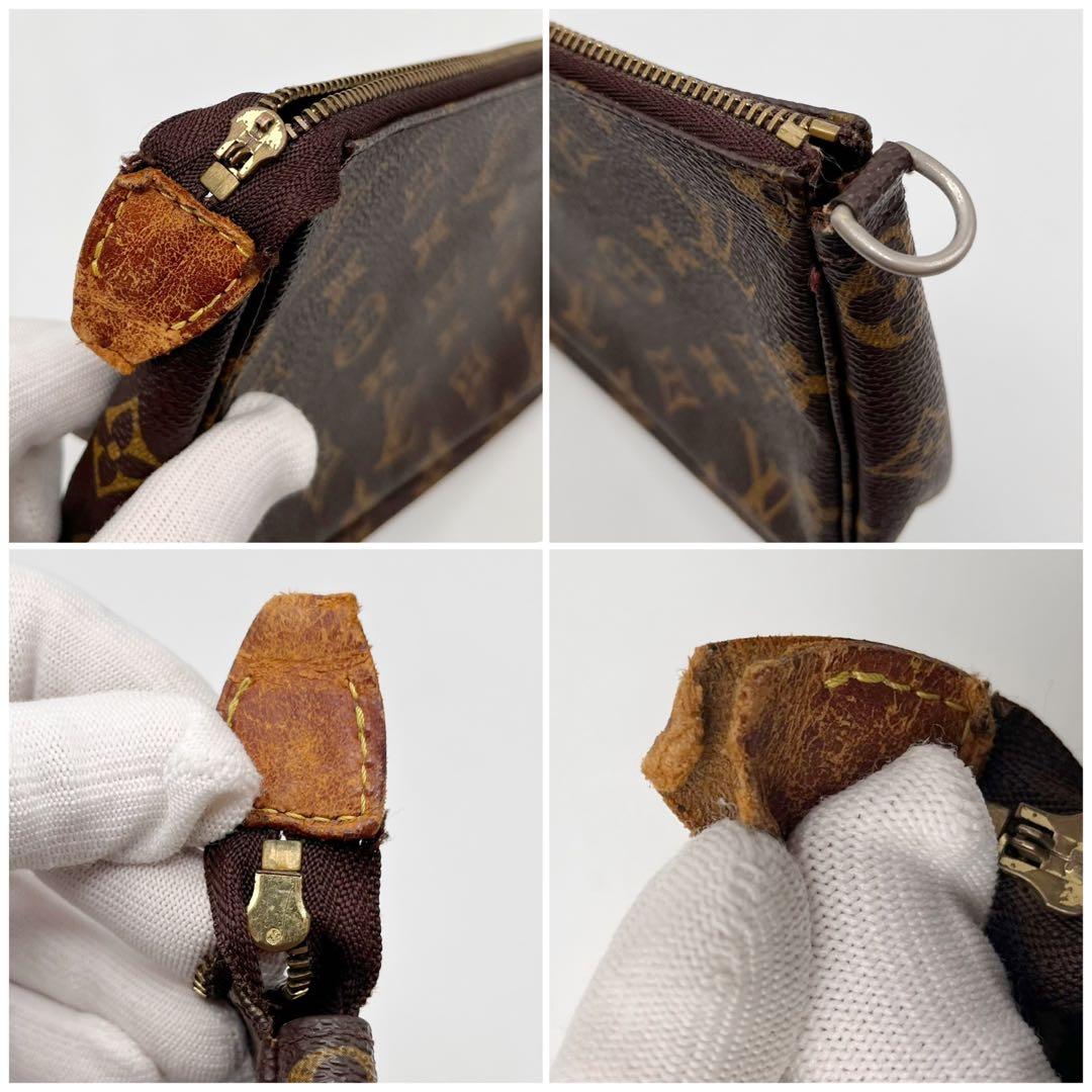 ルイヴィトン アクセソワール　ポーチ　ヌメ革 ブラウン　モノグラム　難あり