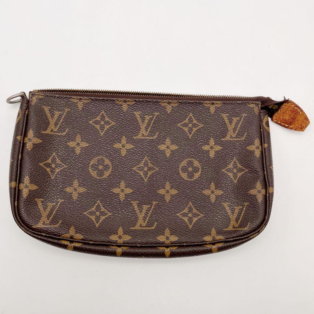 ルイヴィトン アクセソワール　ポーチ　ヌメ革 ブラウン　モノグラム　難あり