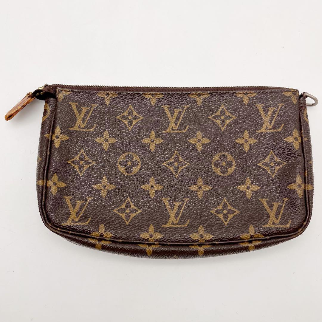 ルイヴィトン アクセソワール　ポーチ　ヌメ革 ブラウン　モノグラム　難あり
