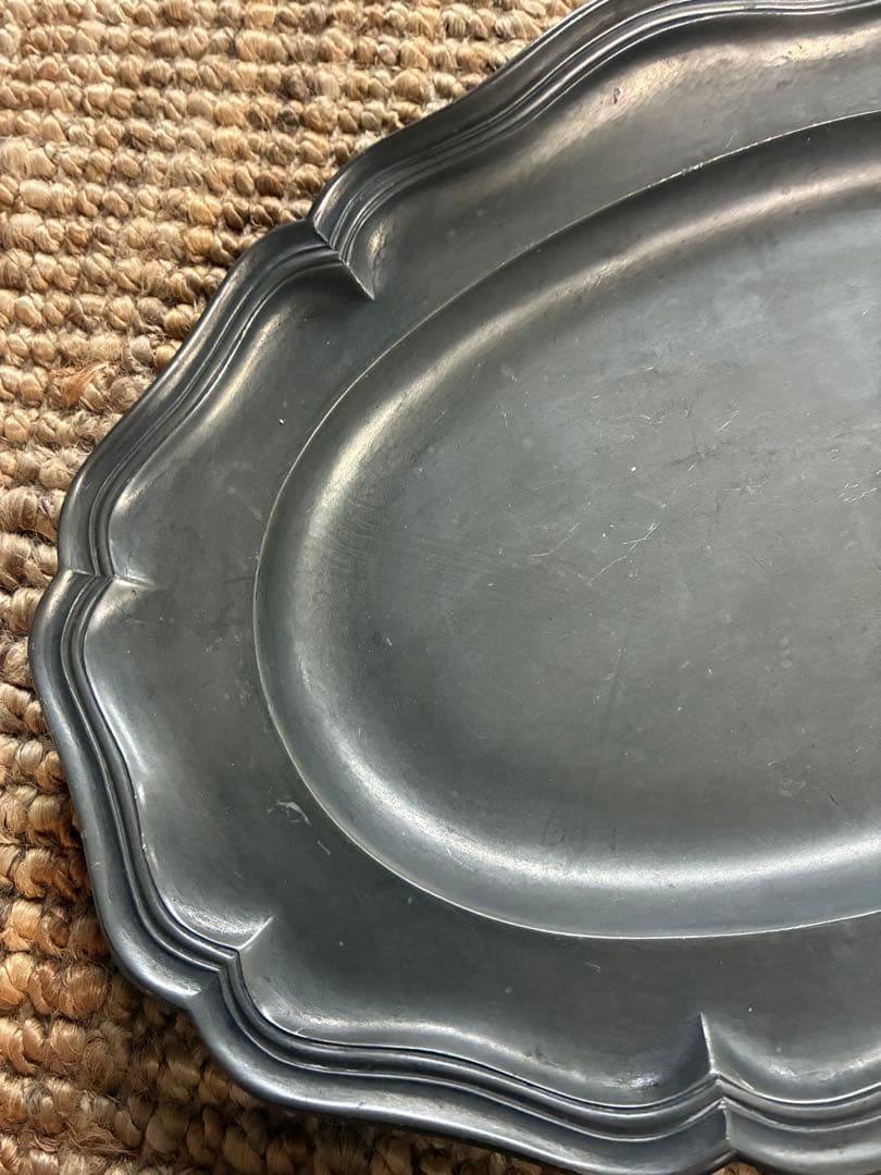 【超大判】フランス購入 花リム平皿 ピューター