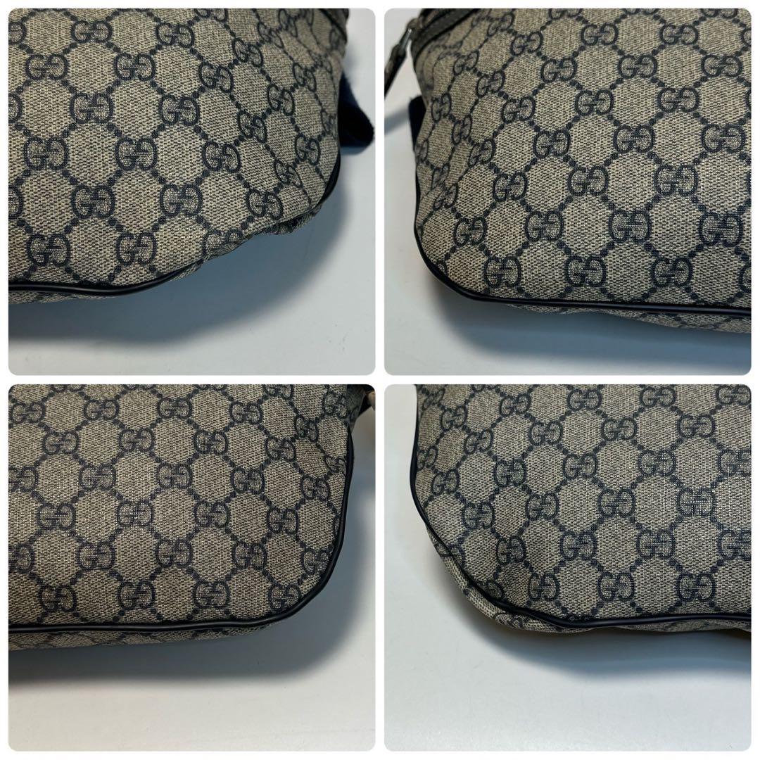 l49【極美品】グッチ　GGスプリーム レザー　ネイビーボディバッグショルダー.