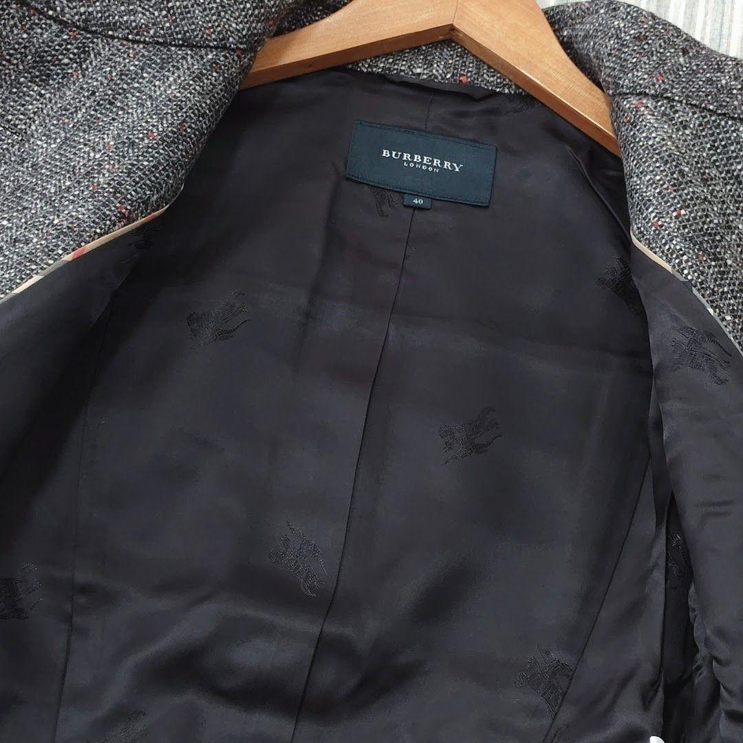 ★極美品★バーバリー＊ツイードジャケット＊絹混＊ベルト付き＊40