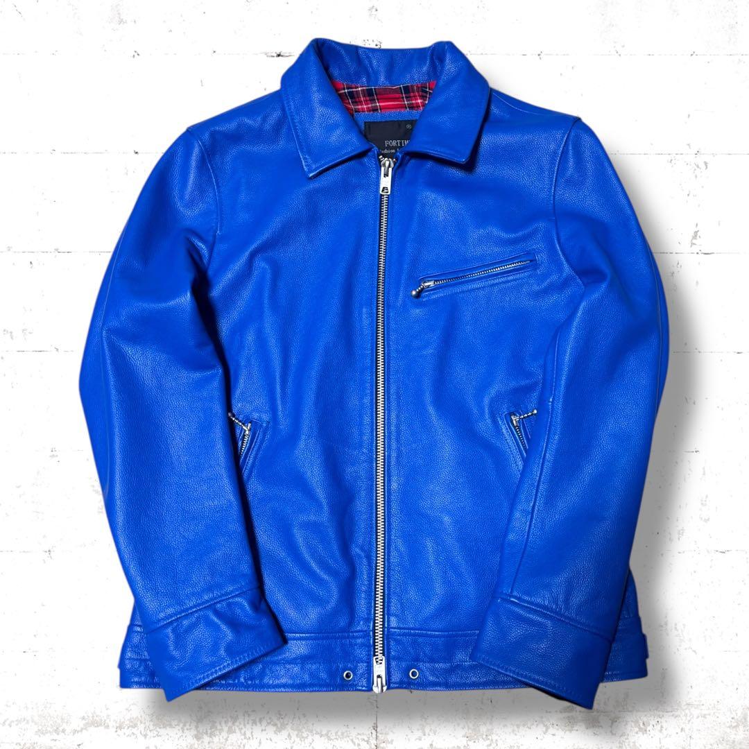 極美品　FORTIME シングル　レザー　ライダース　ジャケット　ブルゾン　青
