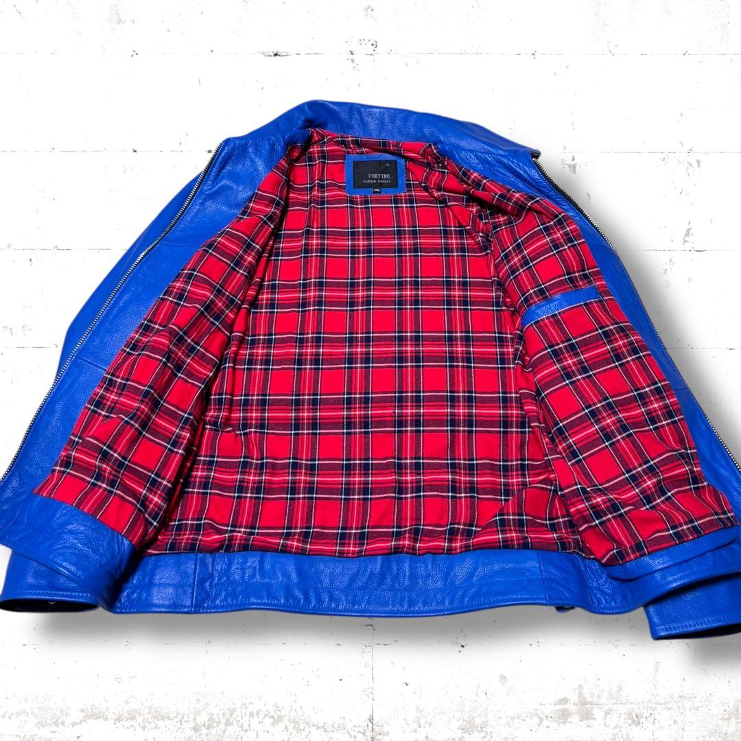 極美品　FORTIME シングル　レザー　ライダース　ジャケット　ブルゾン　青