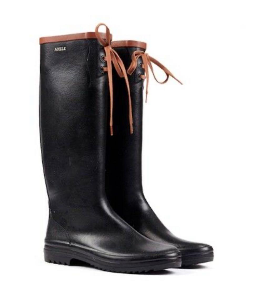 【AIGLE】レインブーツ ブラック レースアップ ロング長靴 ミスマリオン