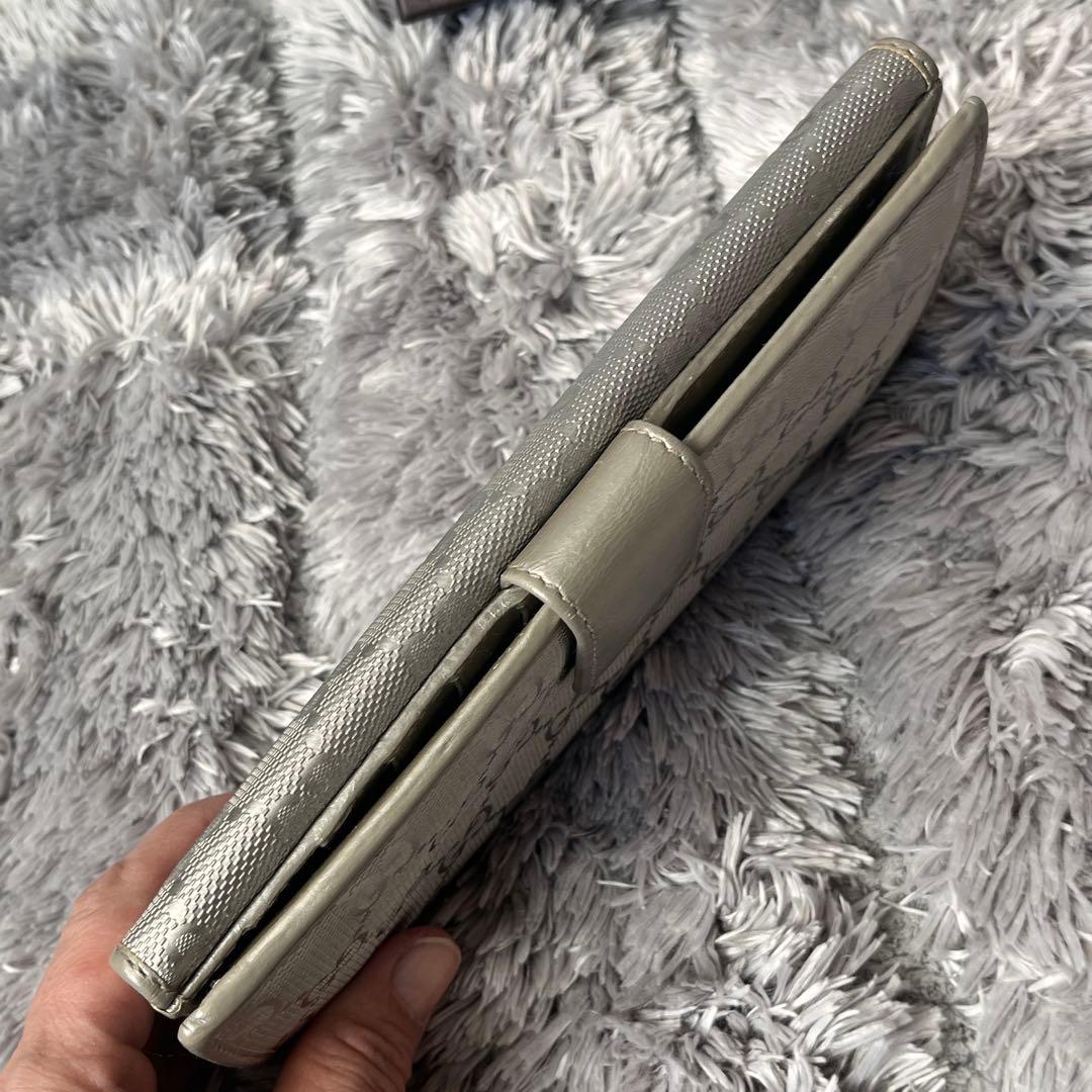 美品✨GUCCI インプリメ　GG柄　メタリックシルバー　グレー　メンズ　長財布
