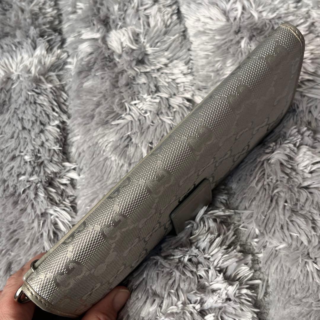 美品✨GUCCI インプリメ　GG柄　メタリックシルバー　グレー　メンズ　長財布