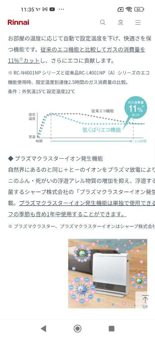 Rinnai リンナイ 都市ガス ファンヒーター RC-L4001NP 美品