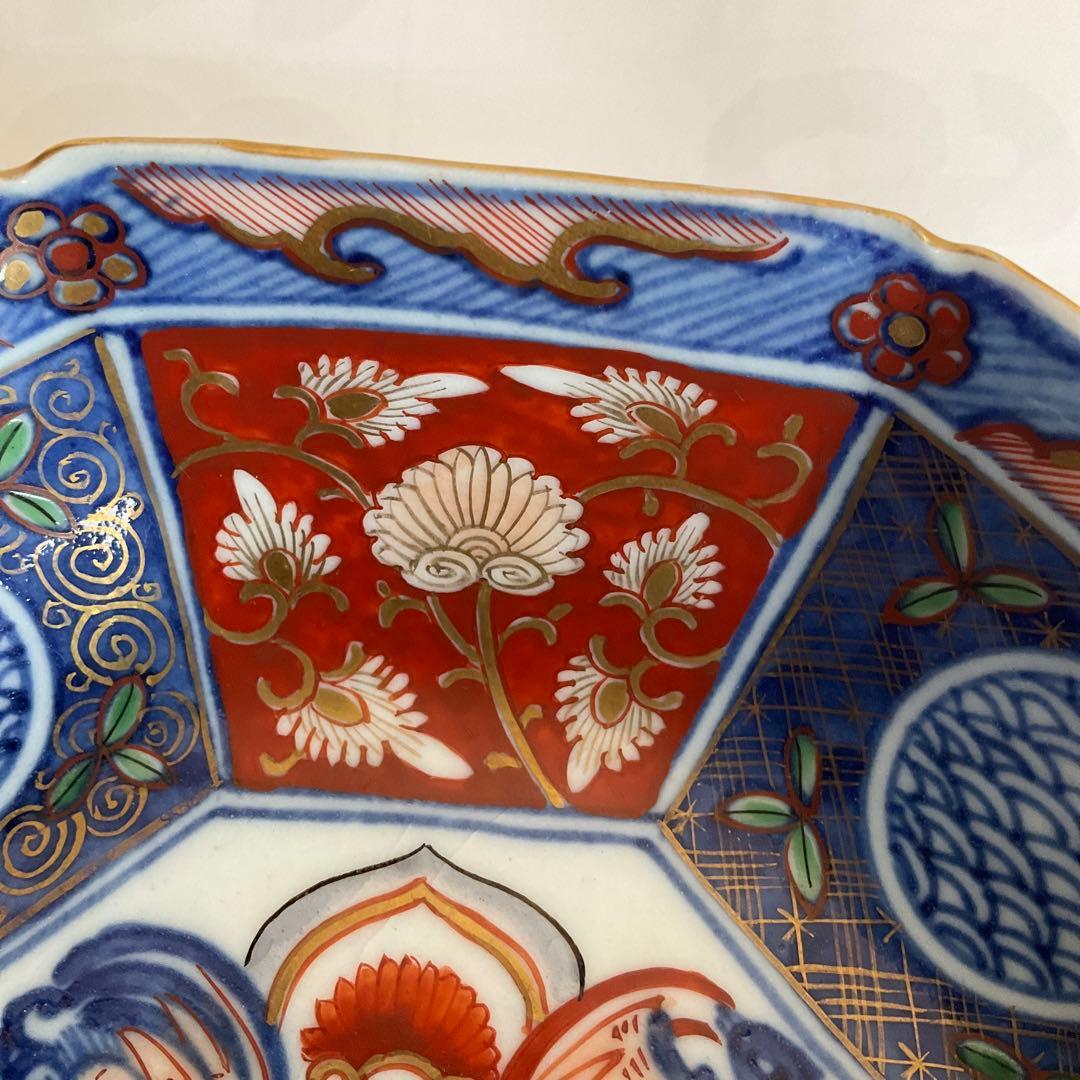 伊万里焼　染錦鳳凰草花文八角向付(鱠皿) 5客揃　江戸時代中期〜後期頃