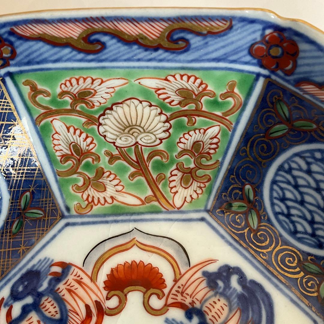 伊万里焼　染錦鳳凰草花文八角向付(鱠皿) 5客揃　江戸時代中期〜後期頃
