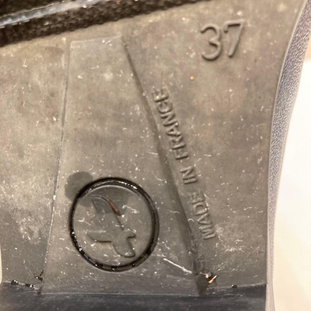 AIGLE ブラック長靴 レザー装飾付き