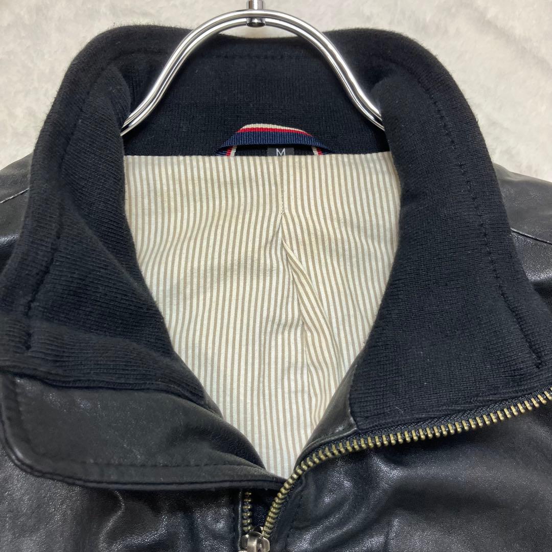 美品 アルマーニジーンズ ニット切替 羊革 ラム レザージャケット ライダース