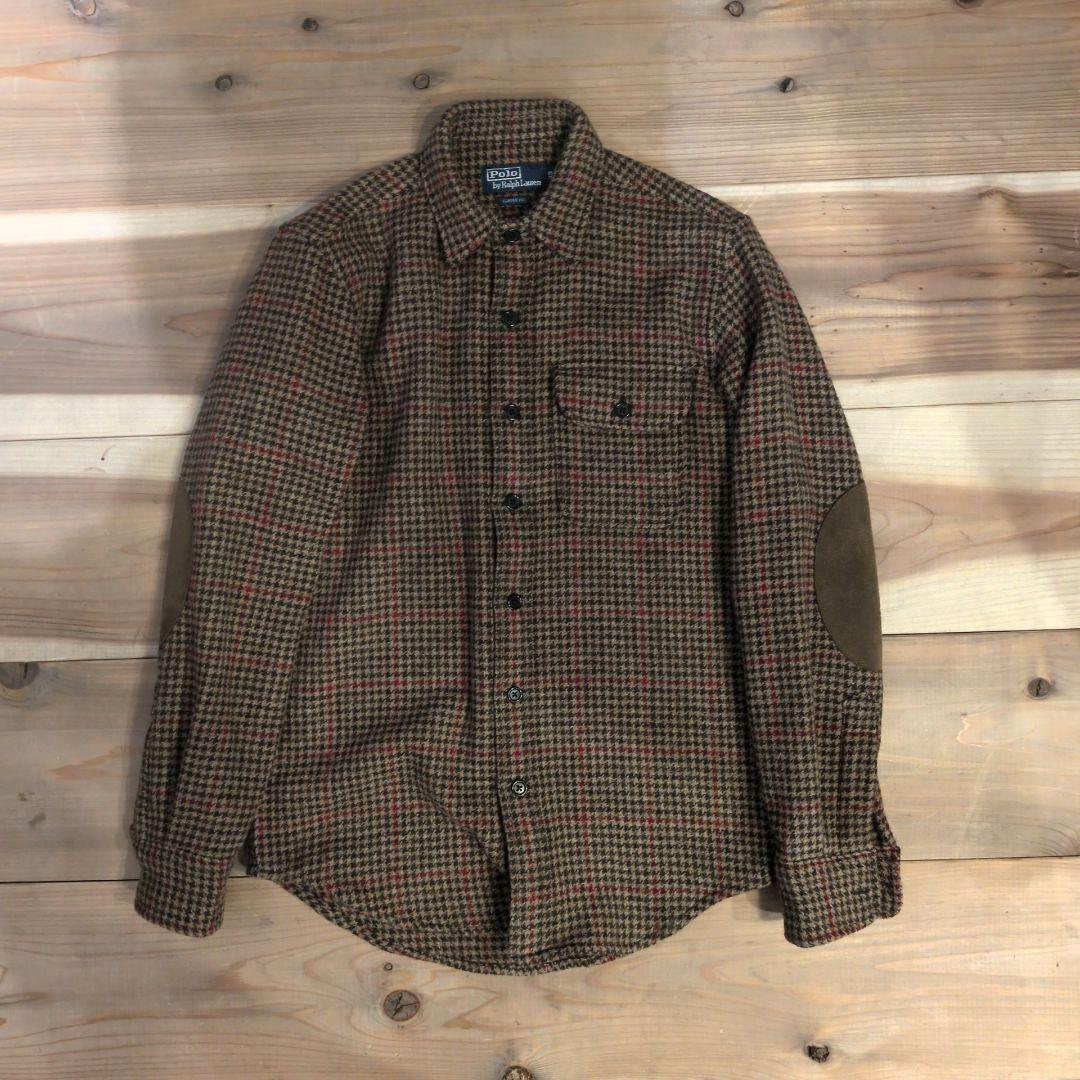 美品　試着のみ　POLO　ラルフローレン　ツイード　シャツ　エルボーレザー