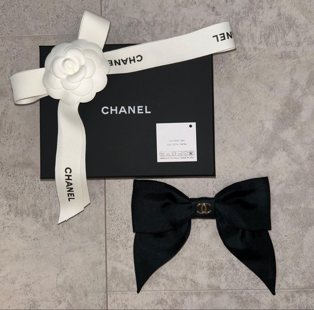 CHANEL シャネル　リボン　バレッタ　ブラック