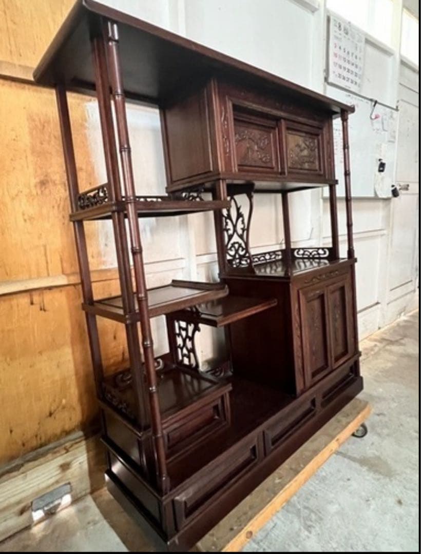 無垢材 高級 茶棚 茶箪笥 違い棚 飾り棚 和箪笥　【送料込み】