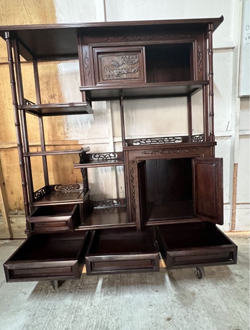 無垢材 高級 茶棚 茶箪笥 違い棚 飾り棚 和箪笥　【送料込み】