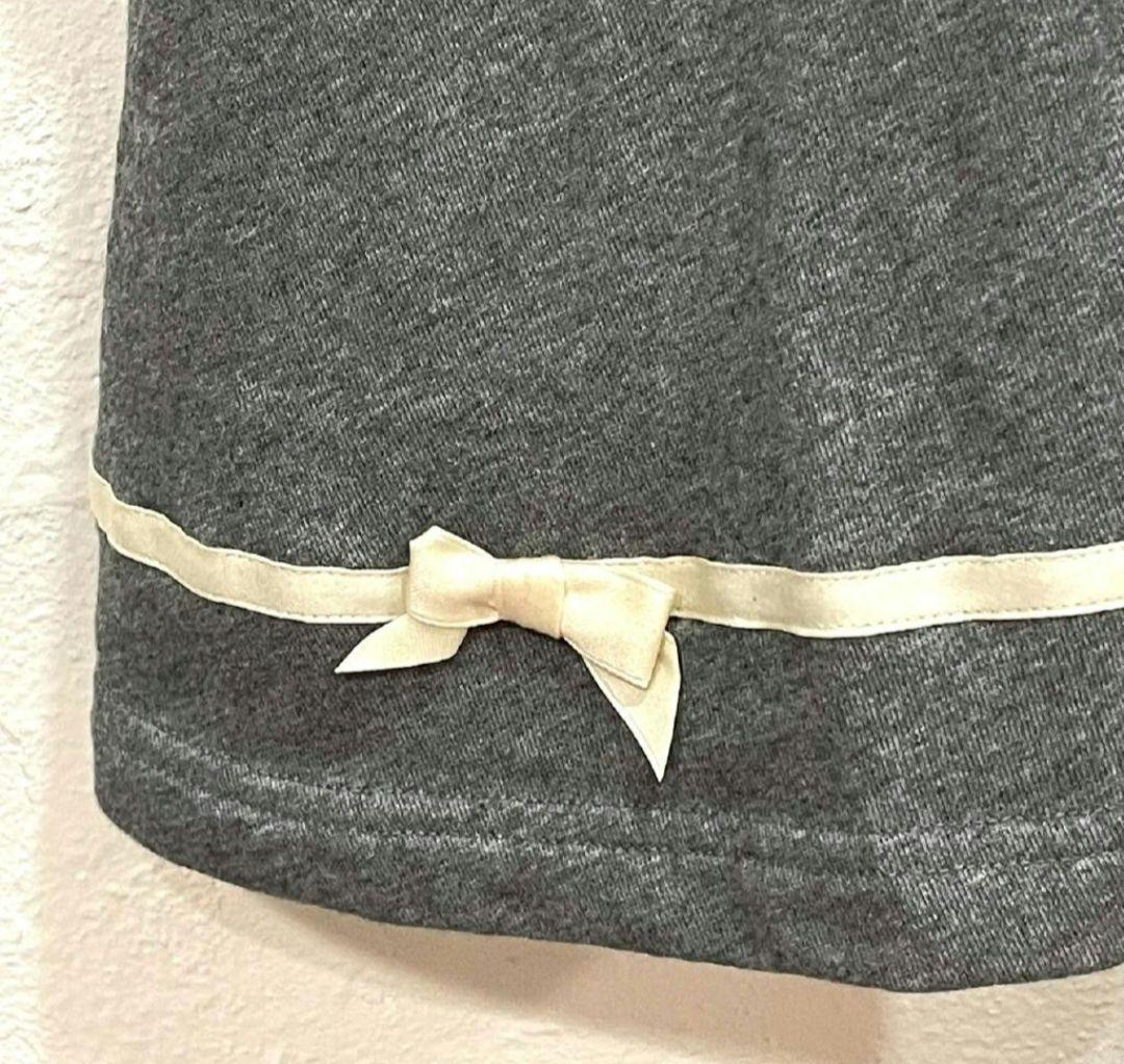 超美品★メゾピアノJr★ワンピース　グレー　裾ライン　リボン　140