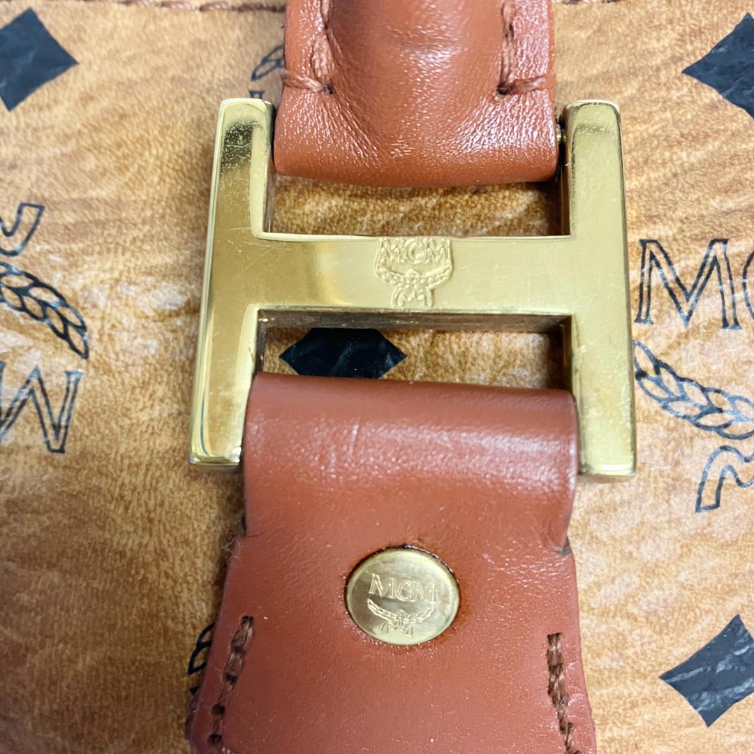 B702【美品】MCM★シボ革 ミニボストンバッグ ブラウン レザー