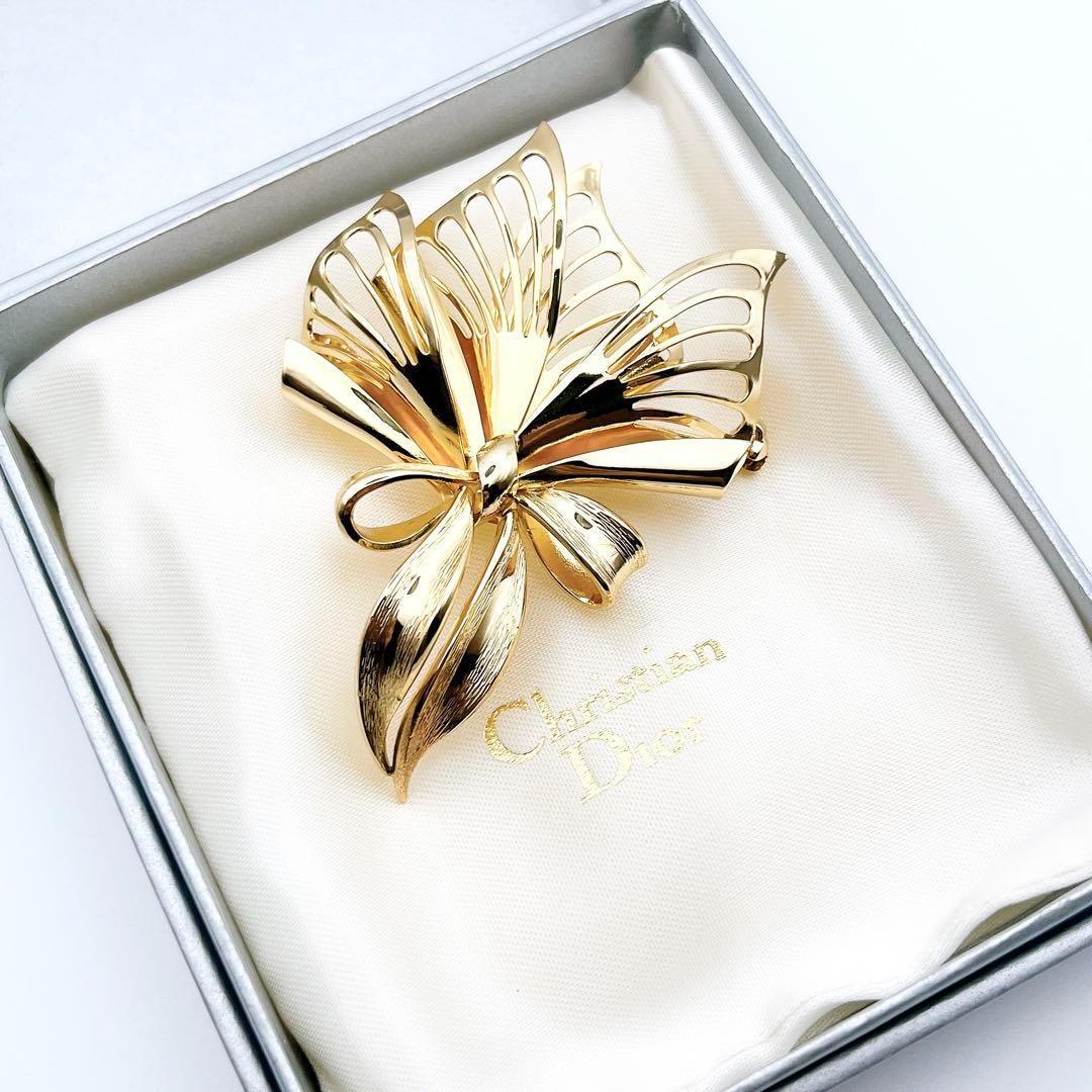 2186　保存箱付き美品✨Dior　ブローチ　大ぶり　CD　ロゴ　希少　刻印