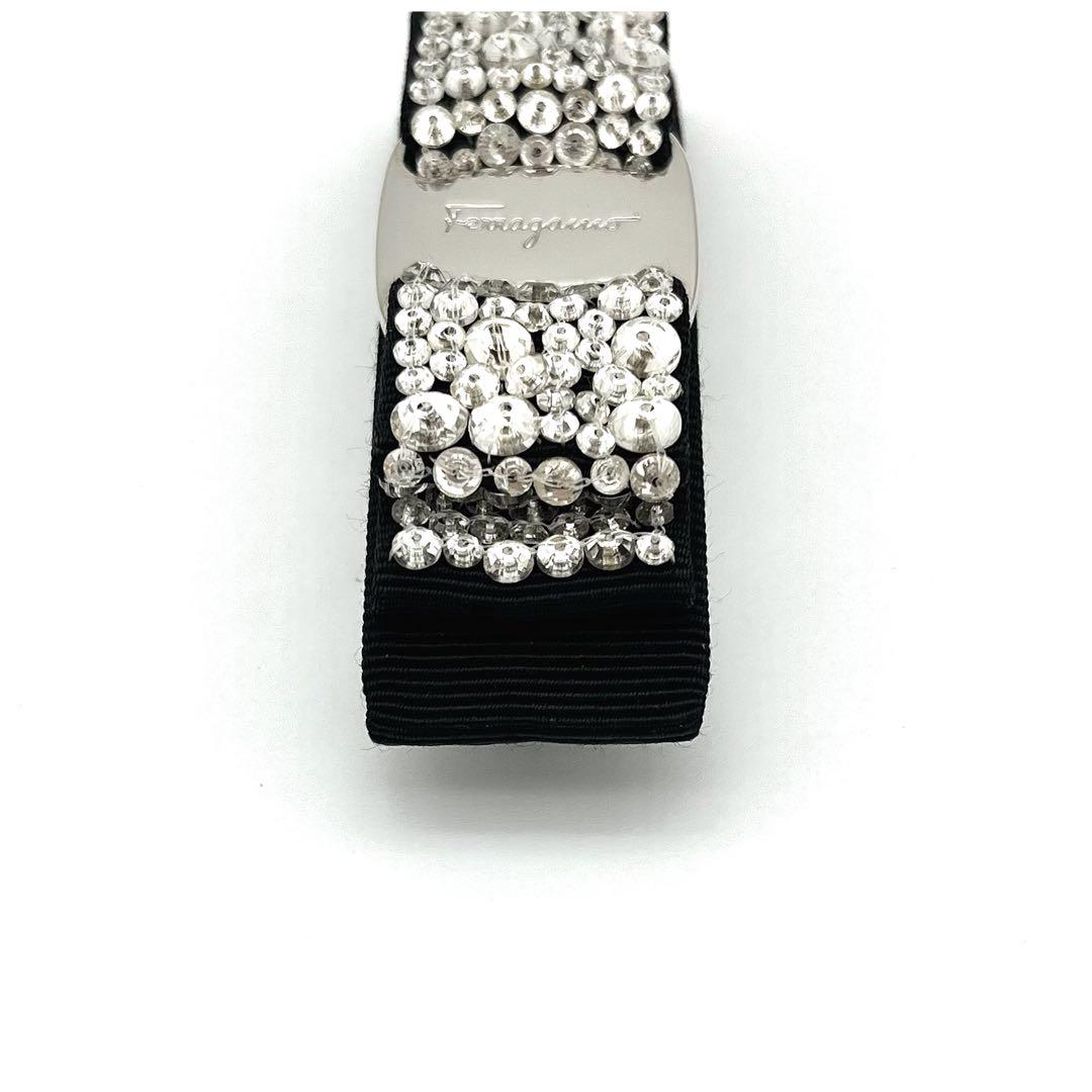 【美品】サルヴァトーレフェラガモ ヴァラリボン バレッタ ストーン ビジュー