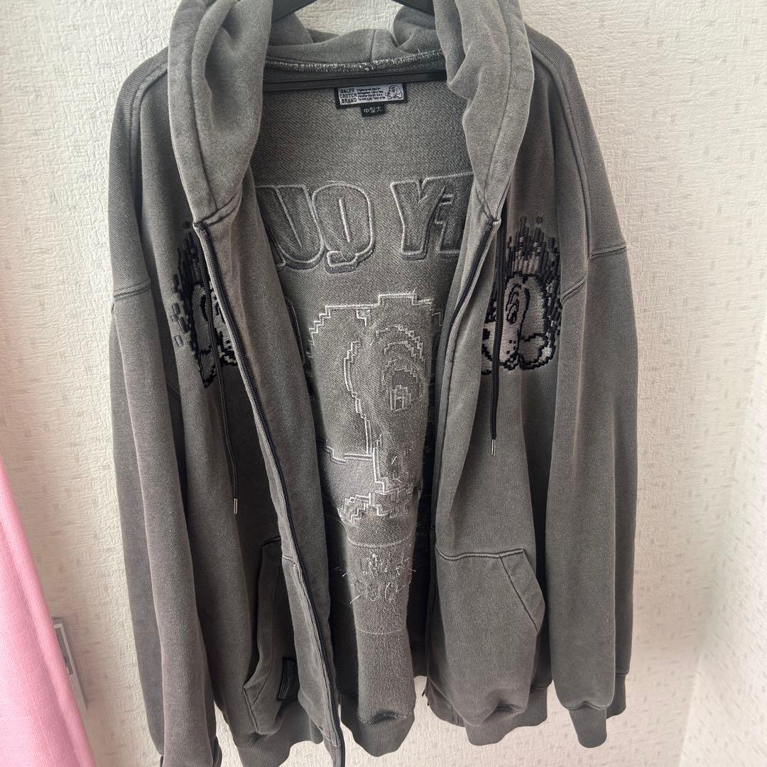 GALFY QUEST グレー ジップアップパーカー