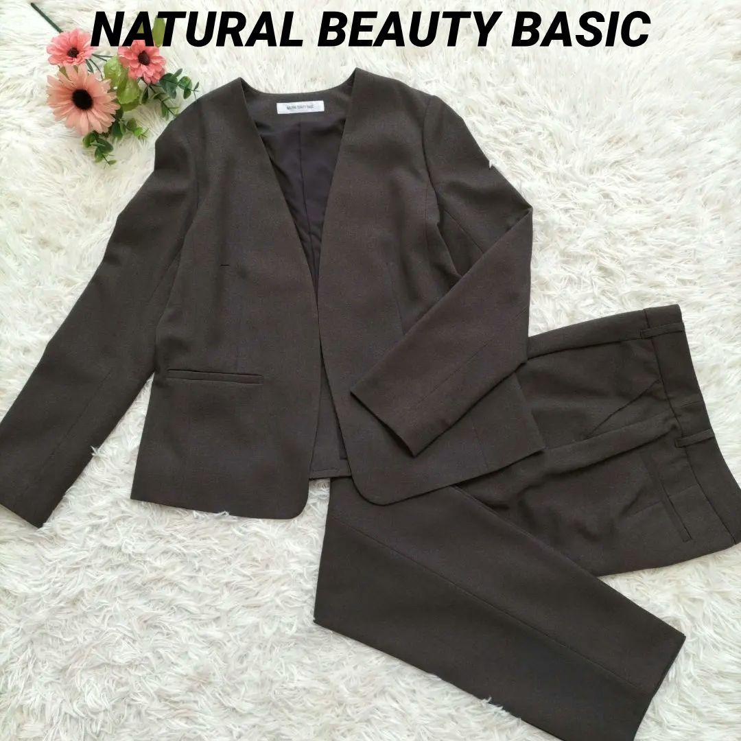 未使用級♡ナチュラルビューティーベーシックパンツスーツセットアップ ブラウン L