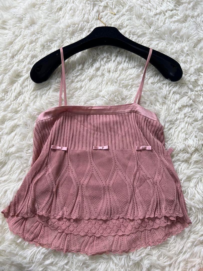 Christian Dior ディオール ニット リボン キャミソール ピンク