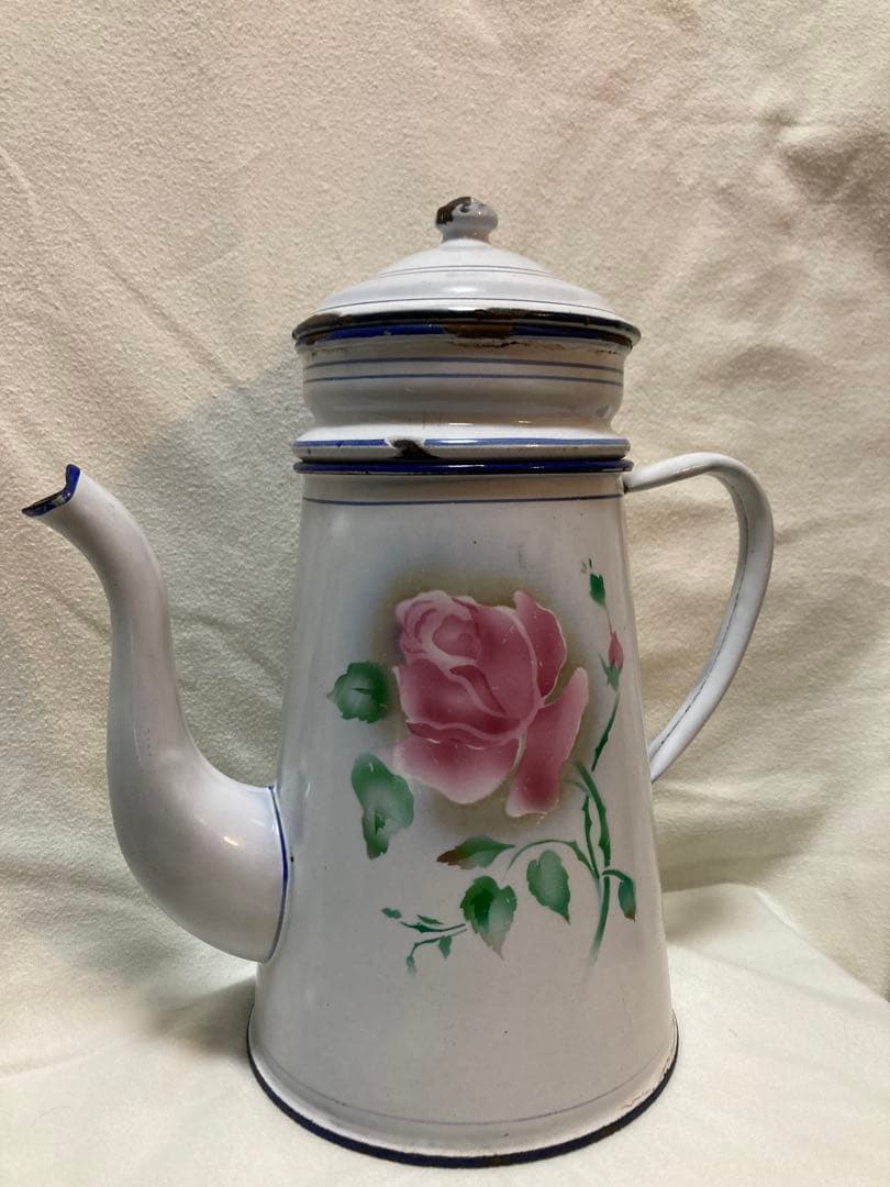 ホーローポットローズ柄フランスアンティーク