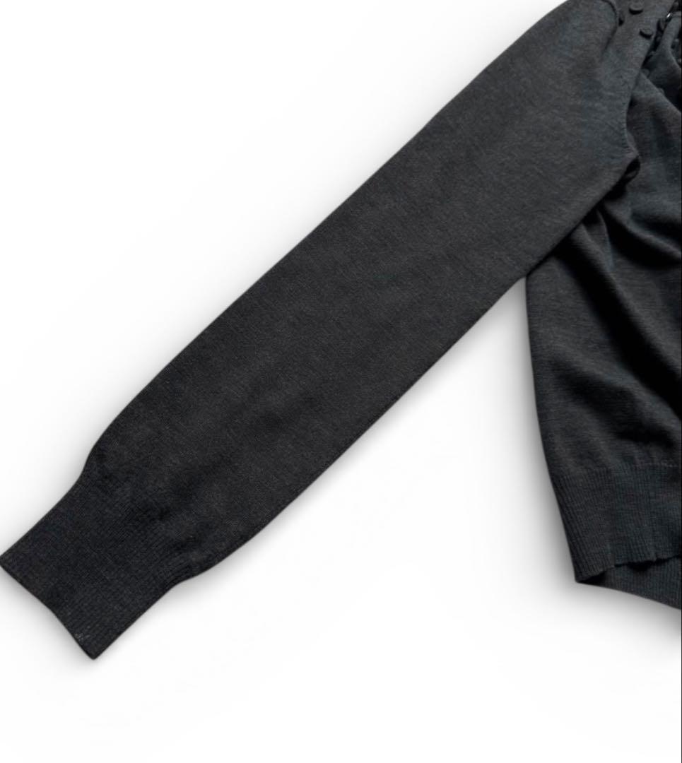 AKRIS アクリス　カーディガン　ウール混　長袖　チャコールグレー　比翼