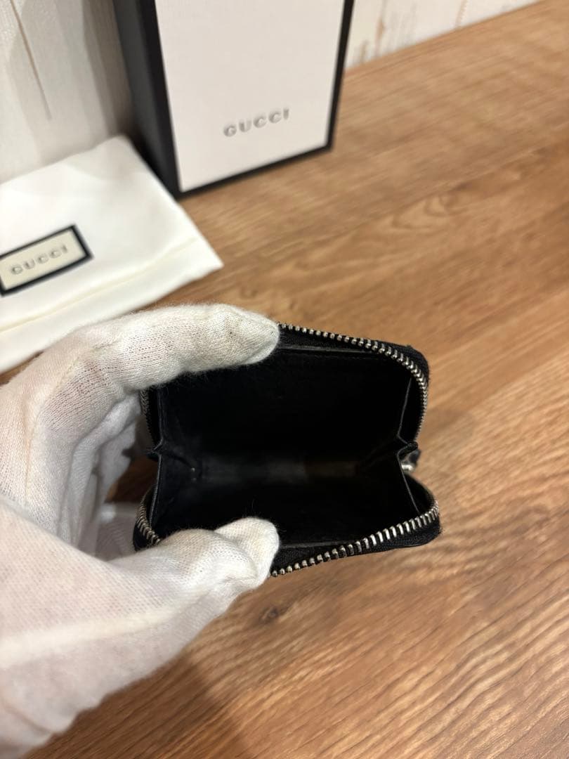 【良品】GUCCI グッチ ケース シマ GG柄 レザー ブラック