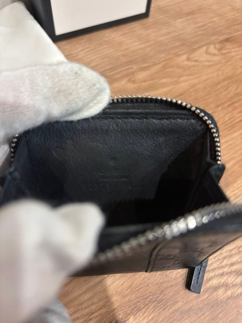 【良品】GUCCI グッチ ケース シマ GG柄 レザー ブラック