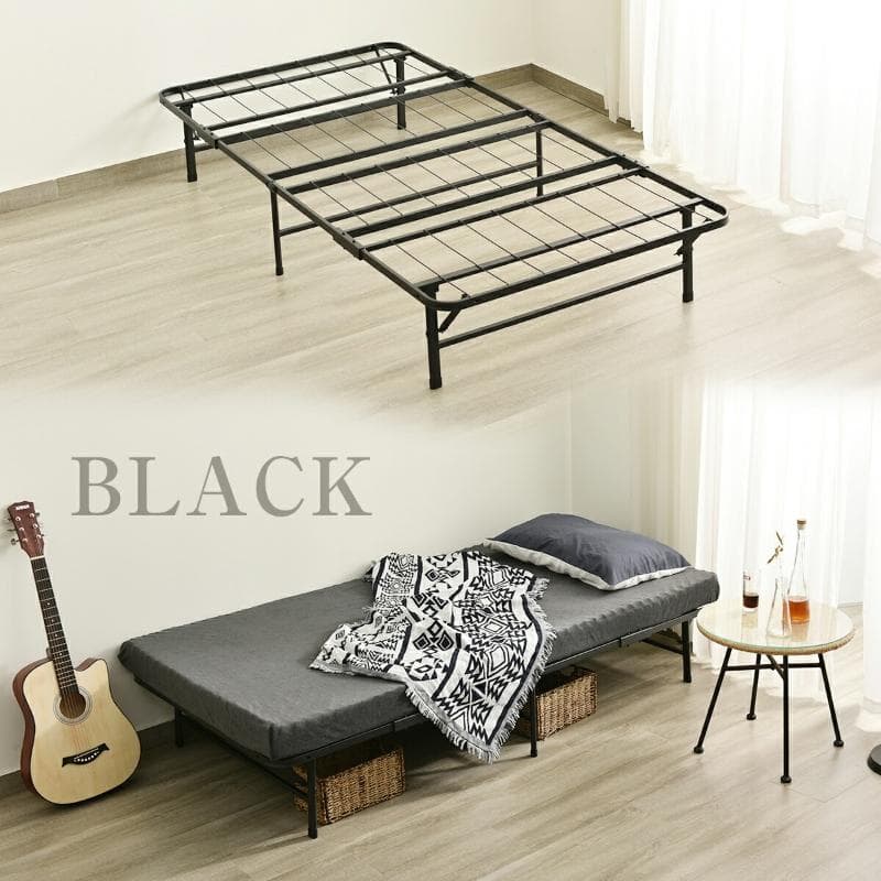 超人気！組立簡単折りたたみベッド （S） 一人暮らし通気性　BLACK