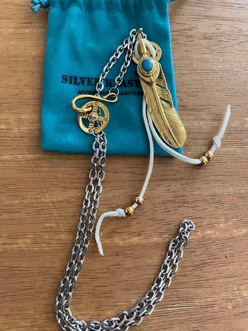 ステンレス 全金 ゴールド ターコイズフェザーネックレス