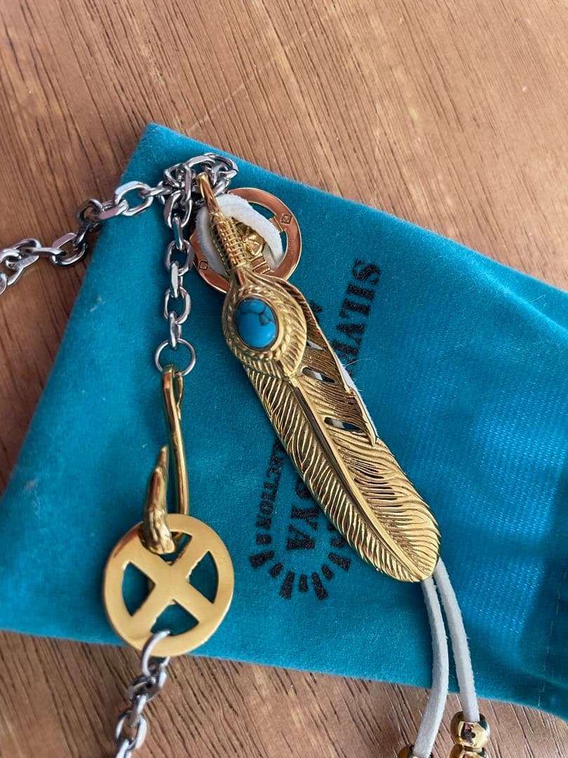 ステンレス 全金 ゴールド ターコイズフェザーネックレス