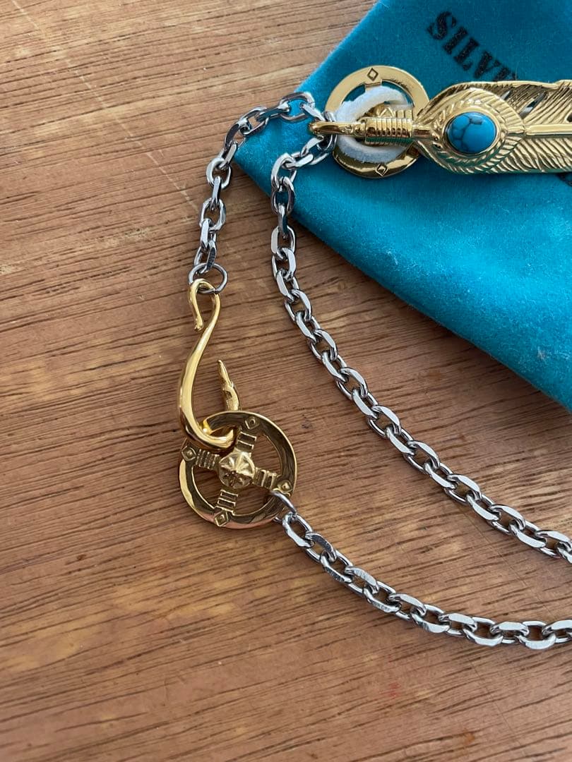 ステンレス 全金 ゴールド ターコイズフェザーネックレス