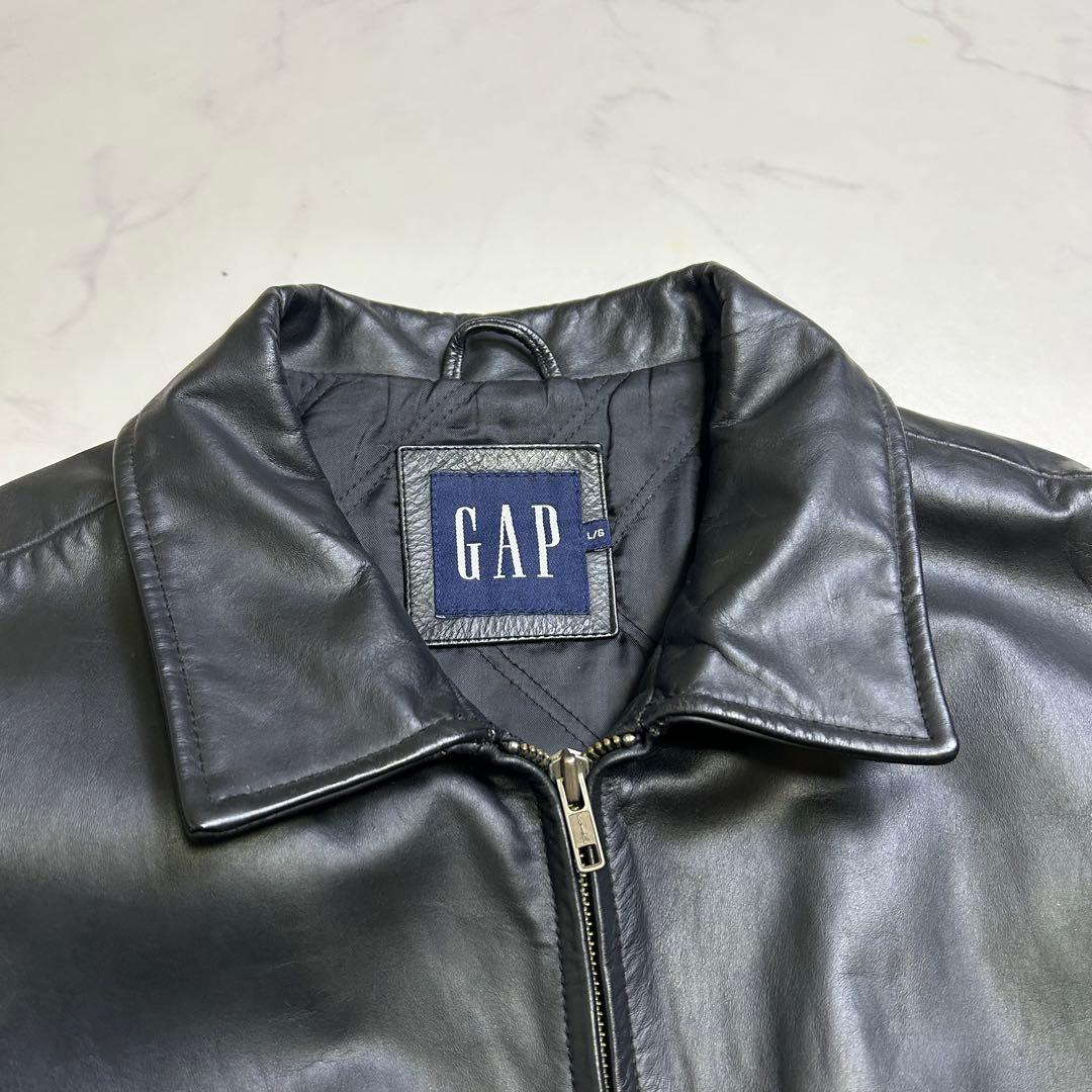 【90s】OLD GAP レザージャケット 黒 L ミニマル 中綿