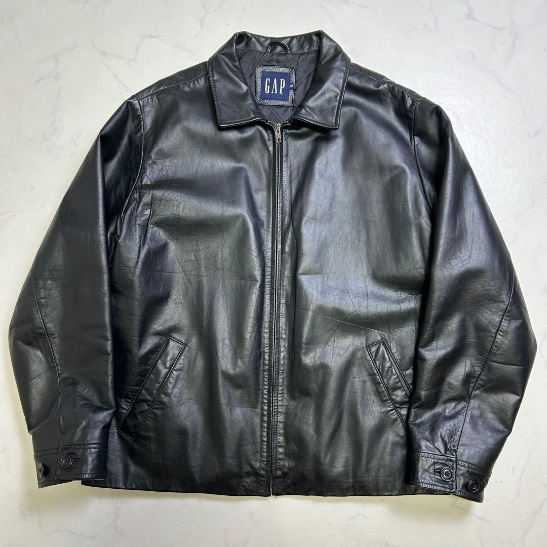 【90s】OLD GAP レザージャケット 黒 L ミニマル 中綿