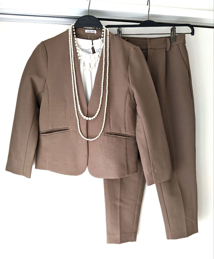 【美品】COHINA コヒナ ブラウン ノーカラー　ジャケット　パンツ　XS