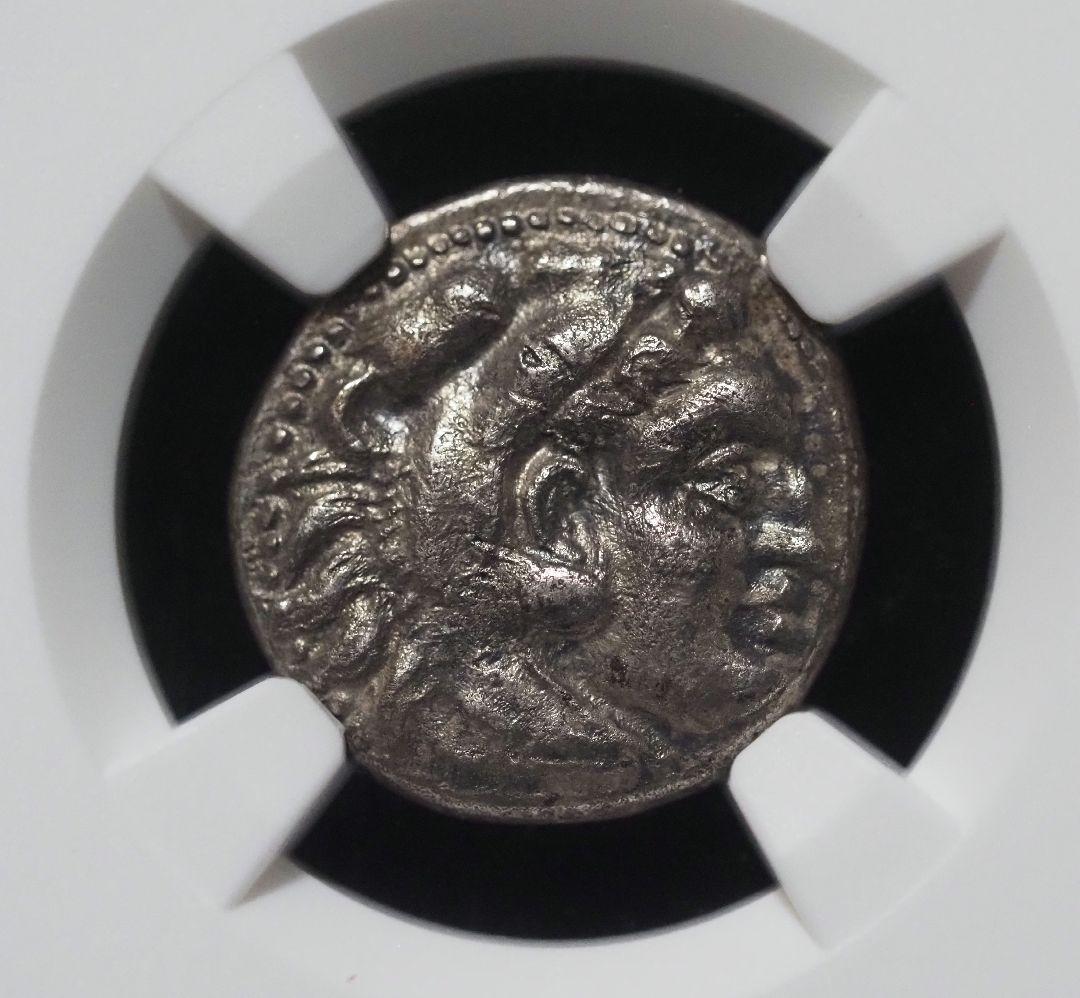 古代マケドニア アレキサンダー大王 ドラクマ銀貨 NGC鑑定済み AU