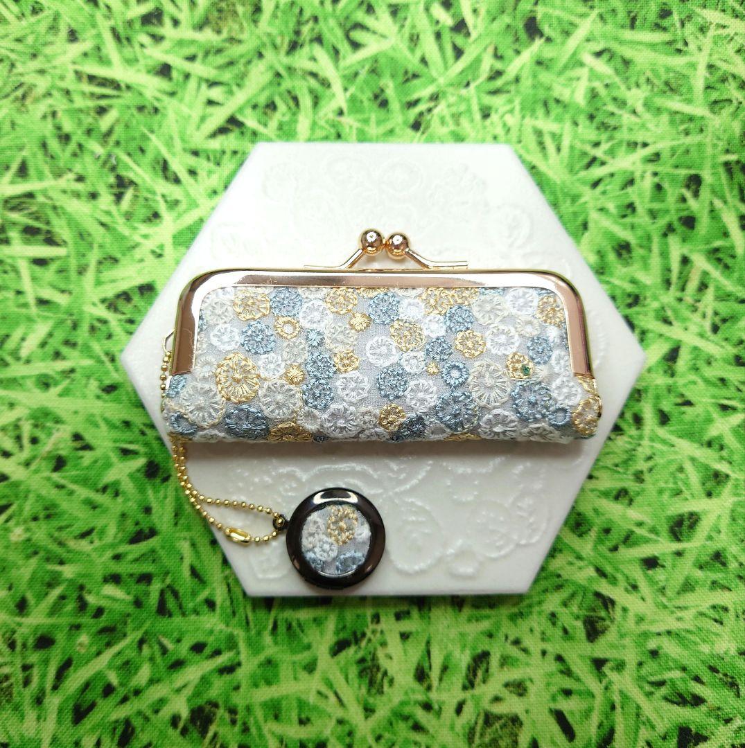 専用☆ミナペルホネン✨skyful グレーmix✨がま口印鑑ケース、チャーム