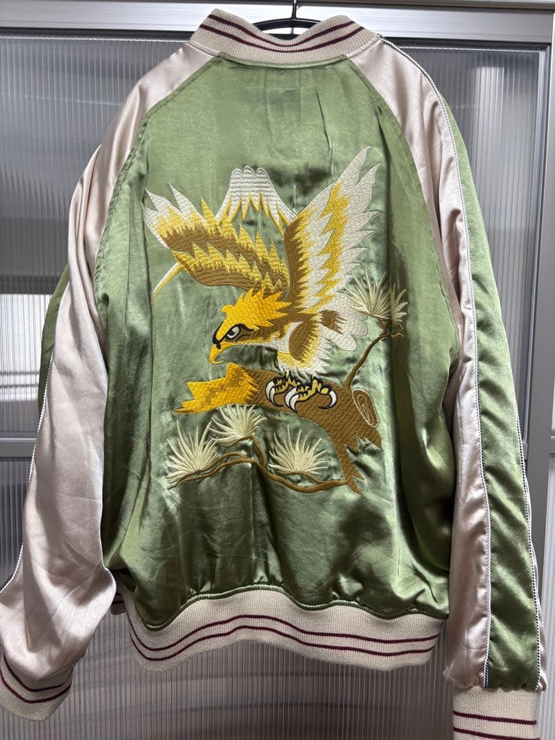 スカジャン 虎と鷹の刺繍 黒・緑 ベッチン