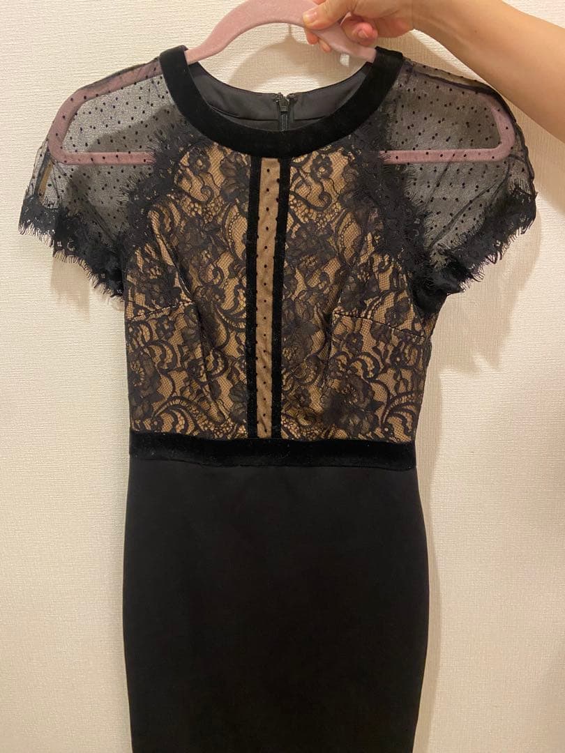 タダシショージ フラワーレース切り替えドレス ドットチュール サイズ0