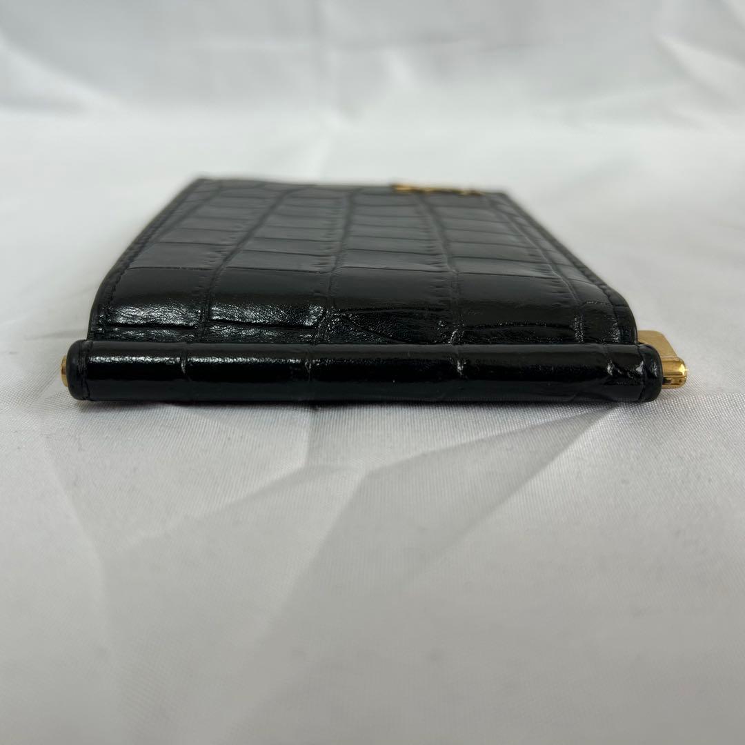 極美品　サンローラン　クロコ型押し　マネークリップ　二つ折り財布　カードケース