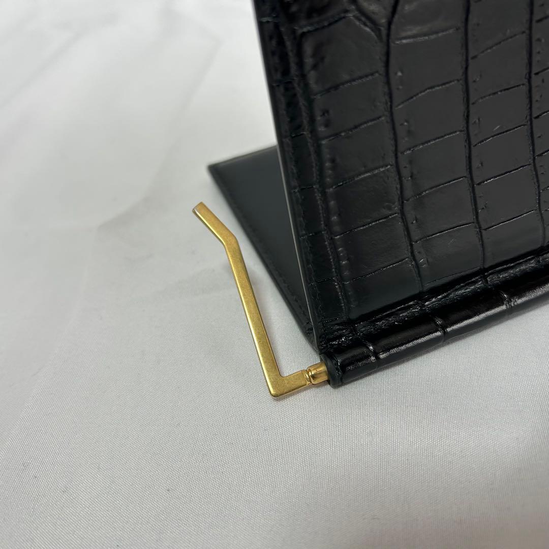 極美品　サンローラン　クロコ型押し　マネークリップ　二つ折り財布　カードケース